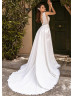 Ivory Lace Chiffon Wedding Dress With Detachable Cape